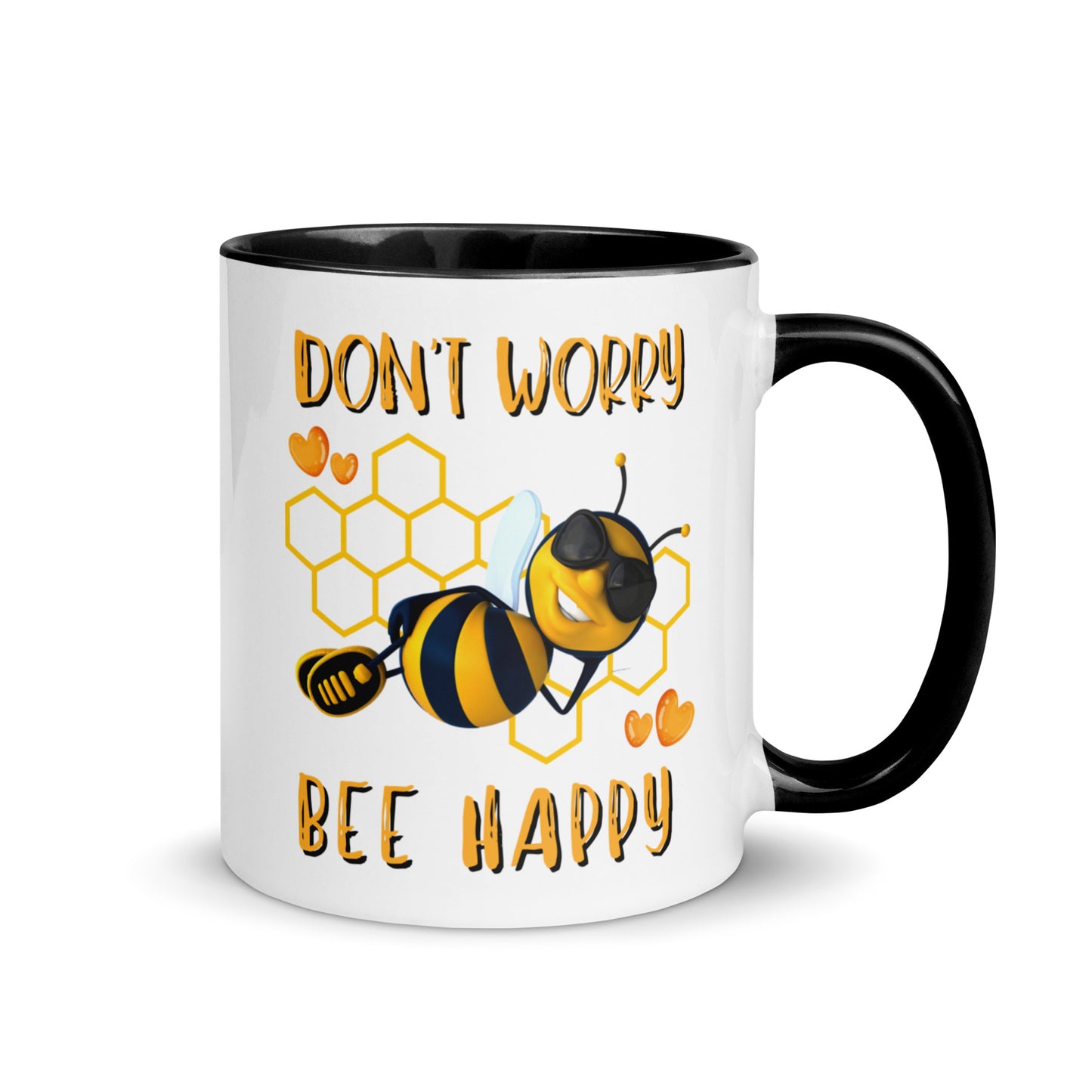 Don't Worry,  Bee Happy colour-inside mug