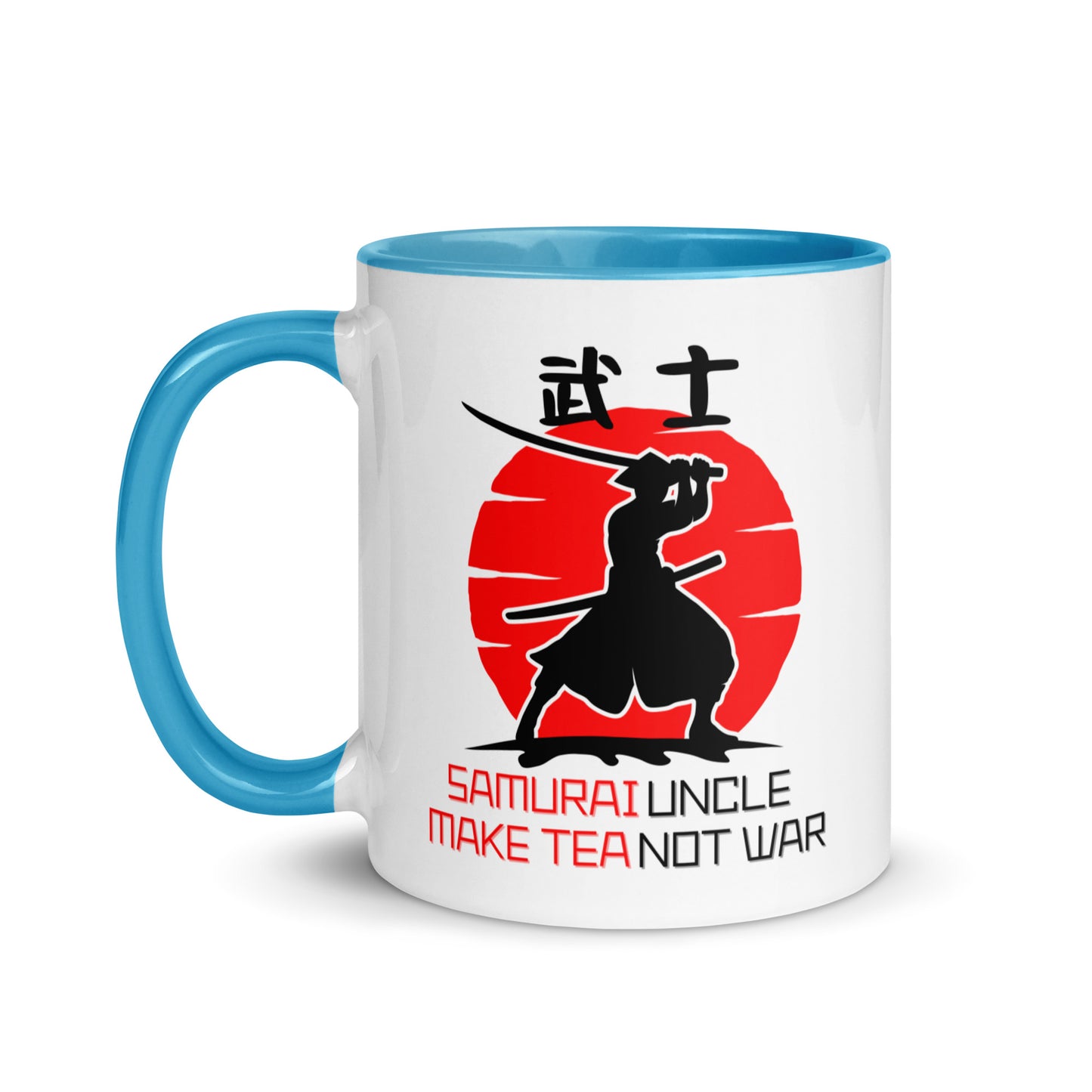 Samurai Uncle - Make Tea Not War colour-inside mug