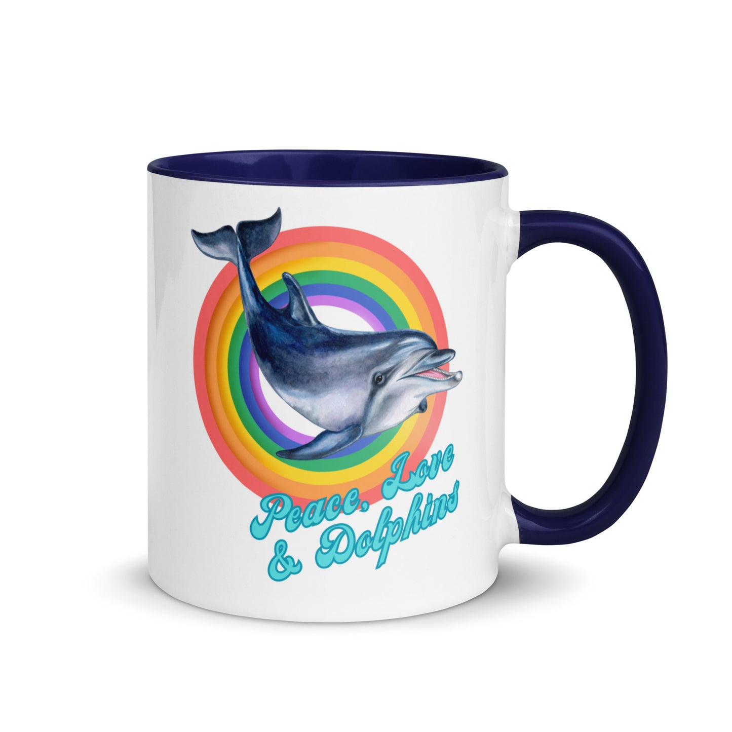 Peace, Love and Dolphins colour-inside mug