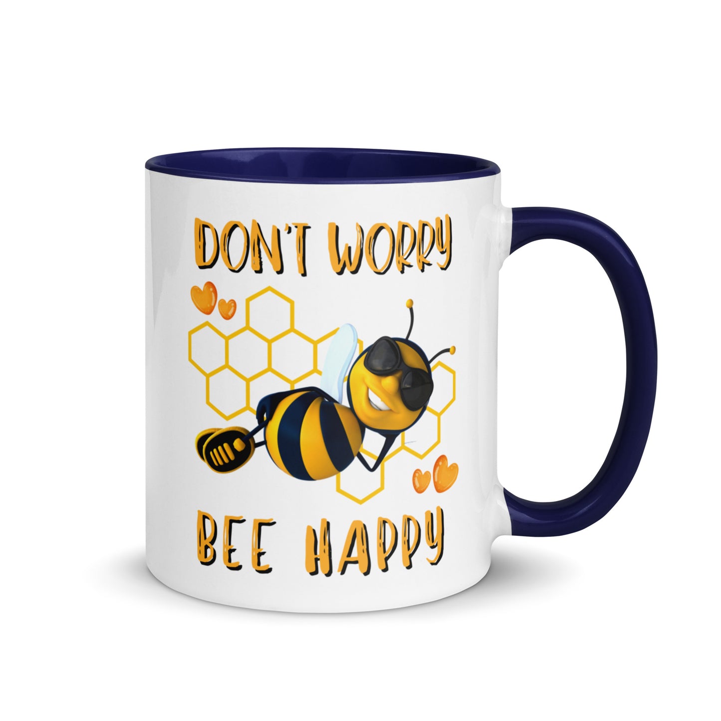 Don't Worry,  Bee Happy colour-inside mug