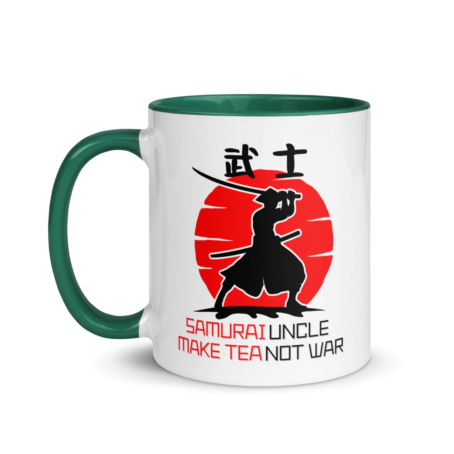 Samurai Uncle - Make Tea Not War colour-inside mug