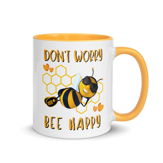 Don't Worry,  Bee Happy colour-inside mug