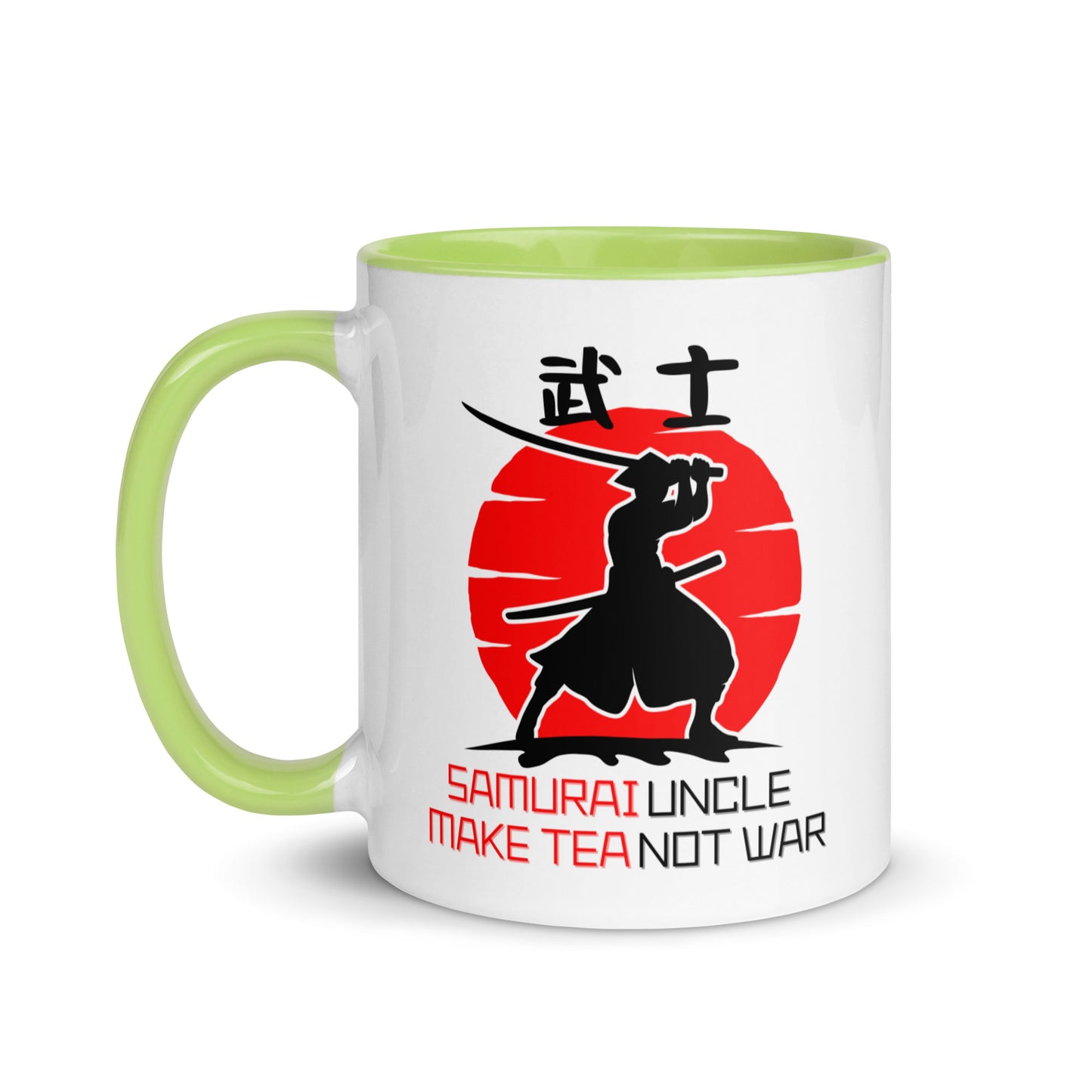 Samurai Uncle - Make Tea Not War colour-inside mug