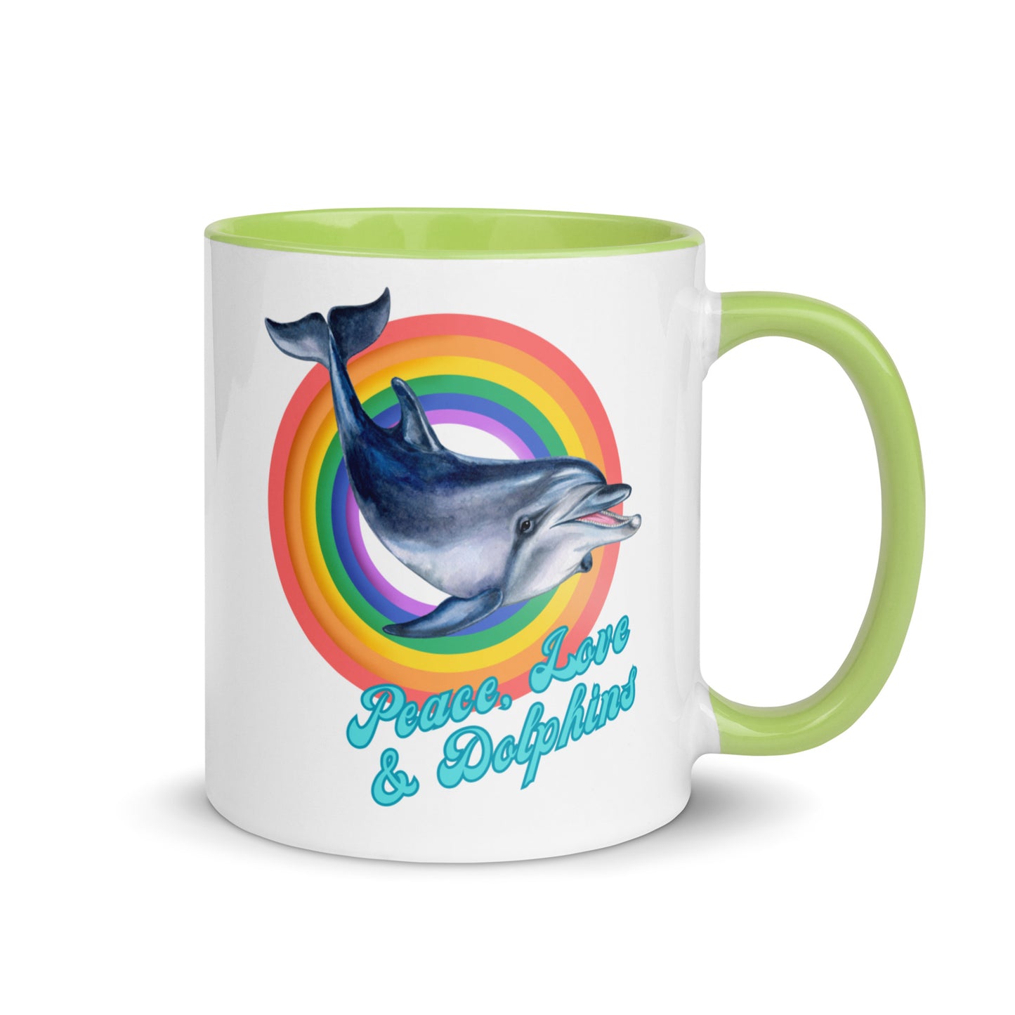 Peace, Love and Dolphins colour-inside mug