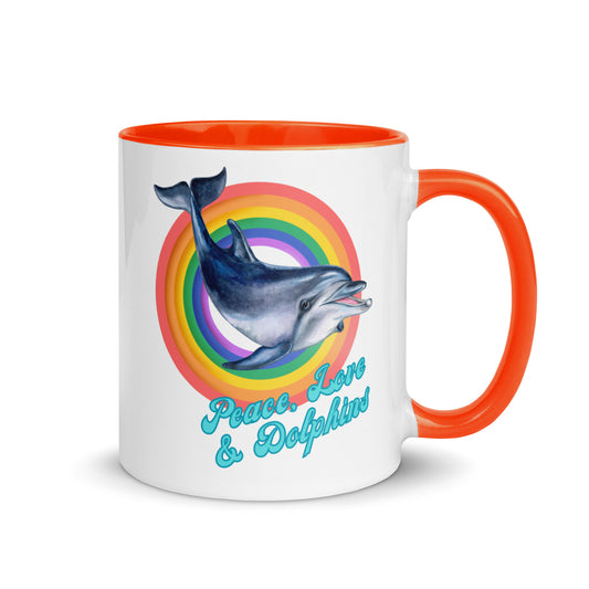 Peace, Love and Dolphins colour-inside mug