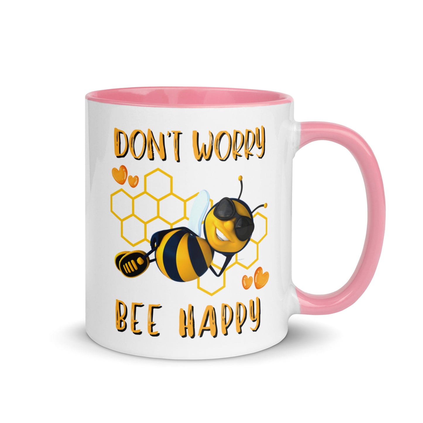 Don't Worry,  Bee Happy colour-inside mug