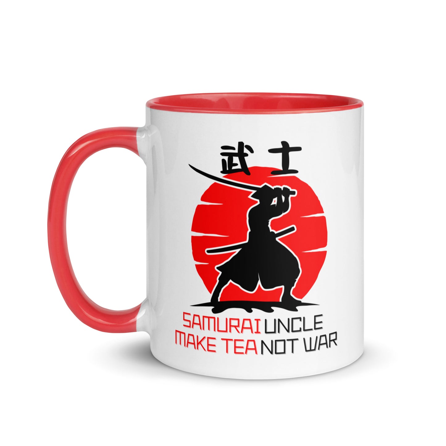 Samurai Uncle - Make Tea Not War colour-inside mug