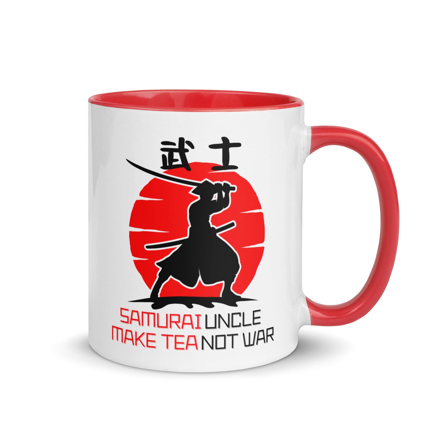 Samurai Uncle - Make Tea Not War colour-inside mug