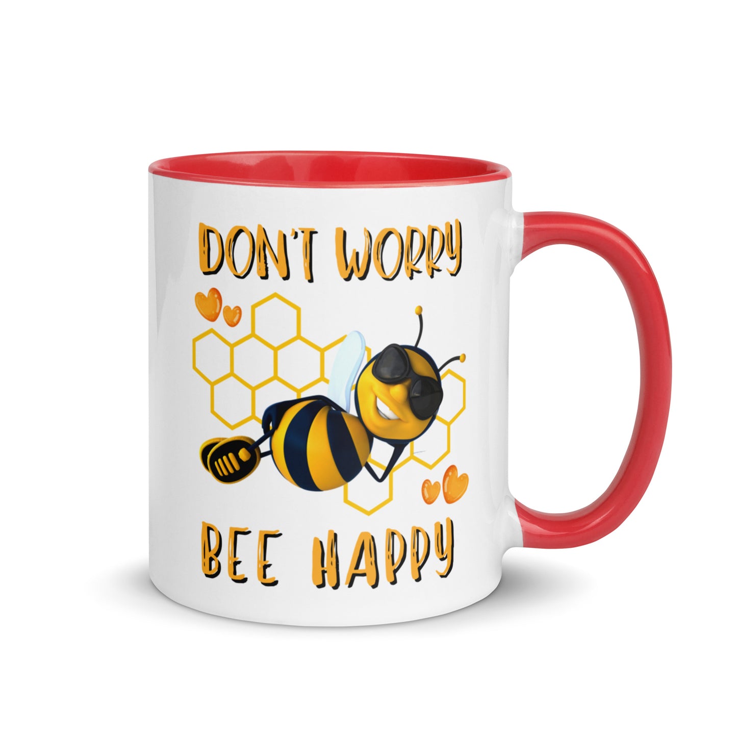 Don't Worry,  Bee Happy colour-inside mug