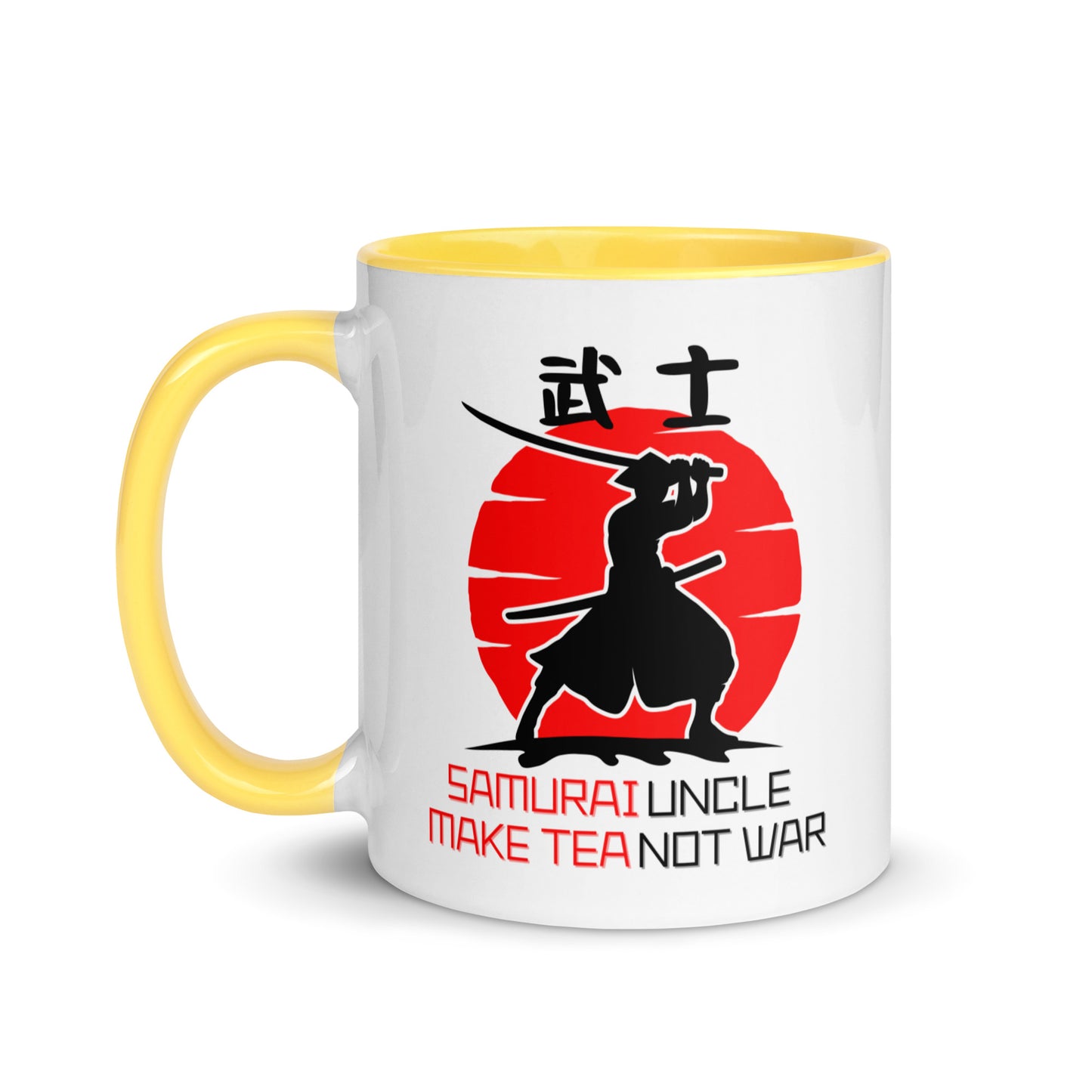 Samurai Uncle - Make Tea Not War colour-inside mug