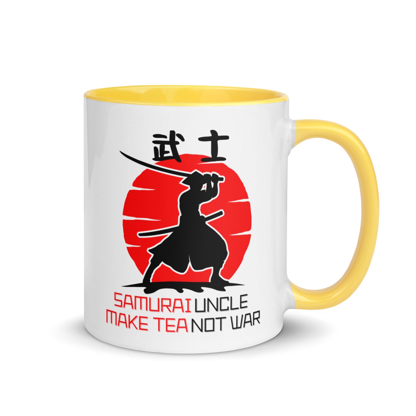 Samurai Uncle - Make Tea Not War colour-inside mug