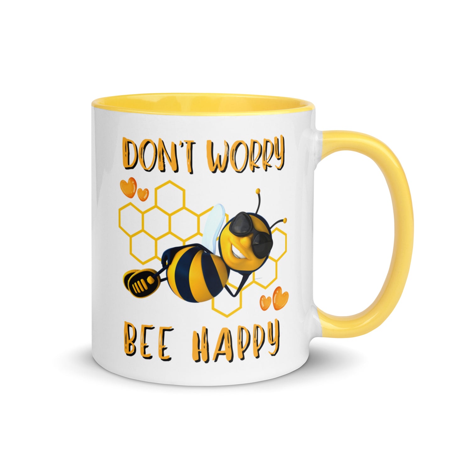 Don't Worry,  Bee Happy colour-inside mug